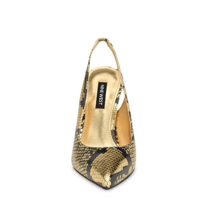 Feather Pointy Toe Slingback Pumps Gold Snake Women Nine West Heels