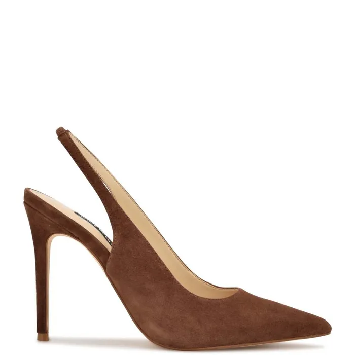 Feather Pointy Toe Slingback Pumps Medium Brown Suede Women Nine West Heels