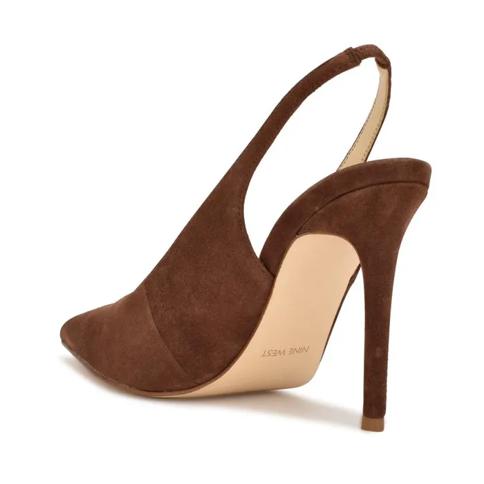 Feather Pointy Toe Slingback Pumps Medium Brown Suede Women Nine West Heels