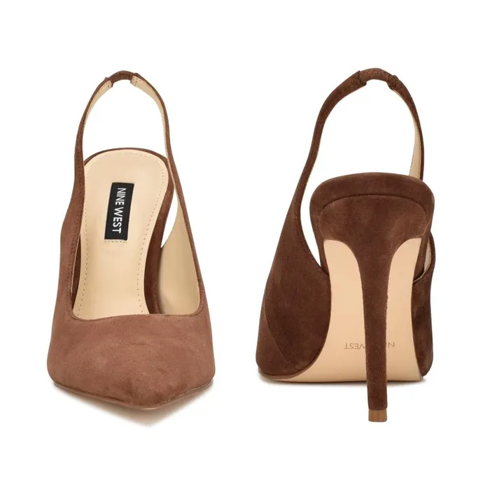 Feather Pointy Toe Slingback Pumps Medium Brown Suede Women Nine West Heels