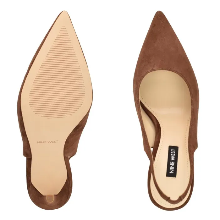 Feather Pointy Toe Slingback Pumps Medium Brown Suede Women Nine West Heels