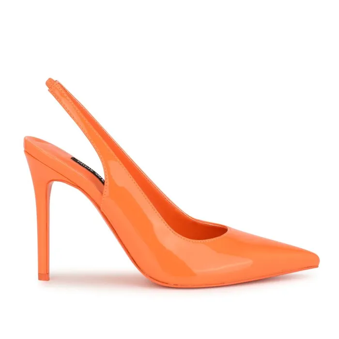 Feather Pointy Toe Slingback Pumps Orange Patent Women Nine West Heels