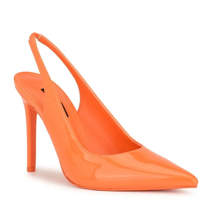 Feather Pointy Toe Slingback Pumps Orange Patent Women Nine West Heels