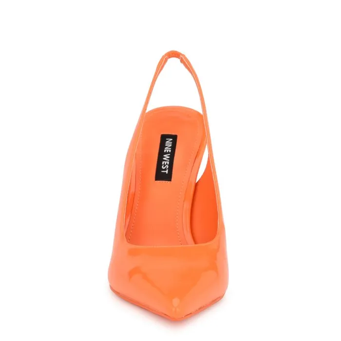 Feather Pointy Toe Slingback Pumps Orange Patent Women Nine West Heels