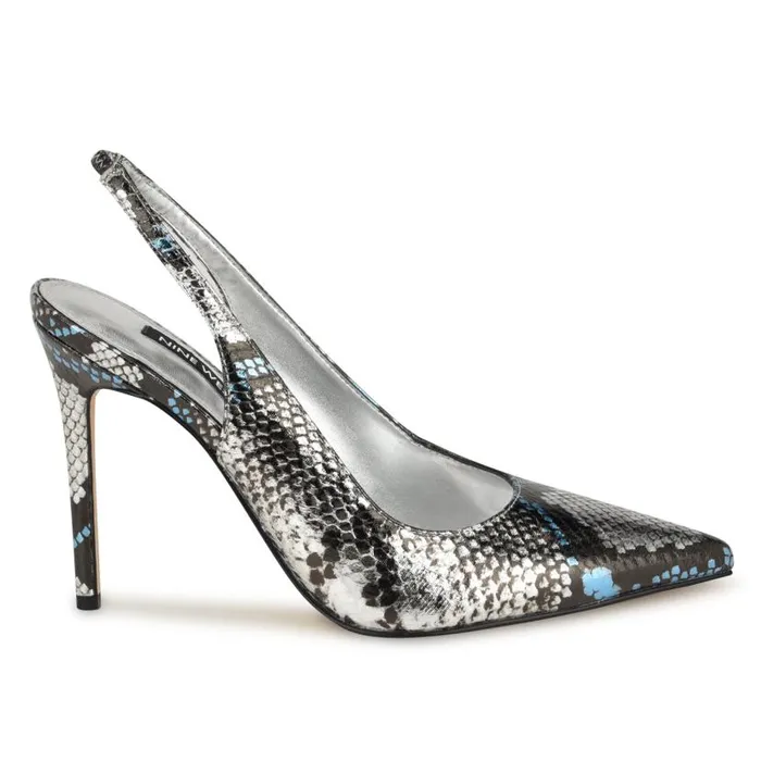 Feather Pointy Toe Slingback Pumps Silverblue Snake Women Nine West Heels