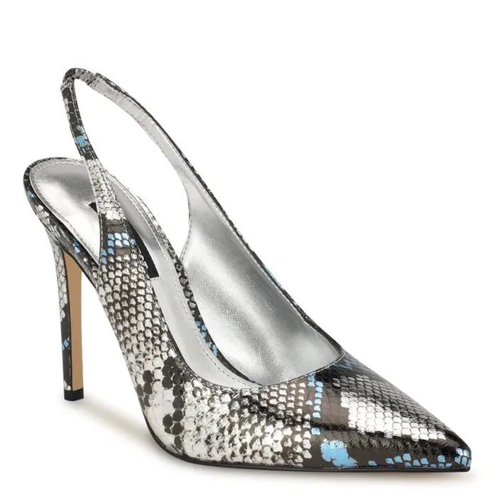 Feather Pointy Toe Slingback Pumps Silverblue Snake Women Nine West Heels