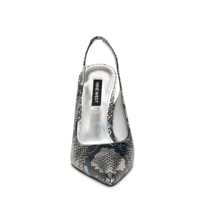 Feather Pointy Toe Slingback Pumps Silverblue Snake Women Nine West Heels