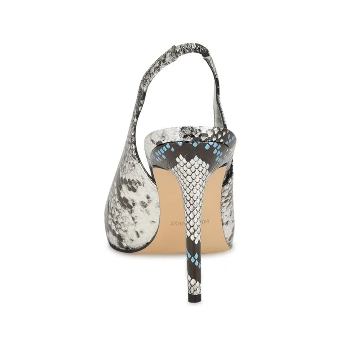 Feather Pointy Toe Slingback Pumps Silverblue Snake Women Nine West Heels