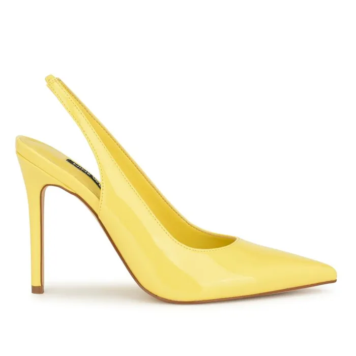 Feather Pointy Toe Slingback Pumps Yellow Patent Women Nine West Heels