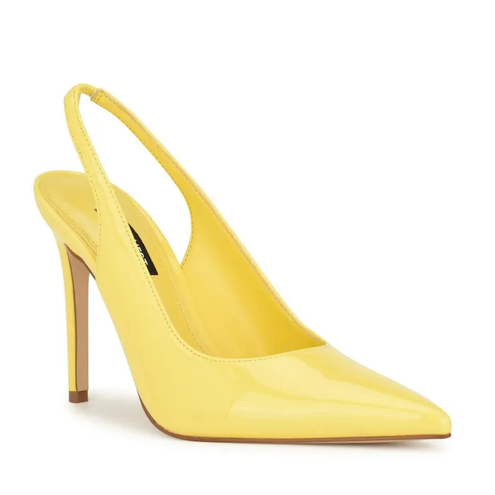 Feather Pointy Toe Slingback Pumps Yellow Patent Women Nine West Heels