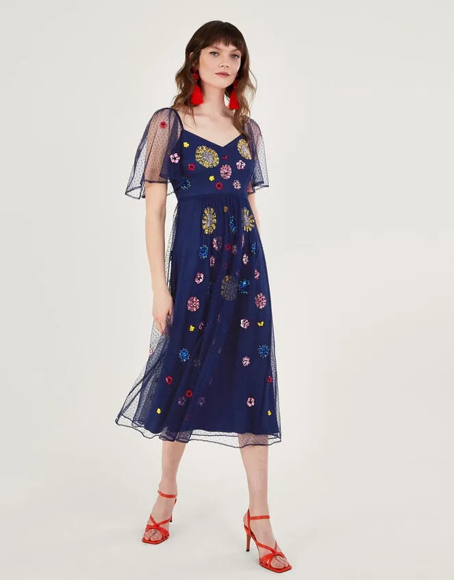 Fernada Embellished Dress Blue Women Monsoon Occasionwear