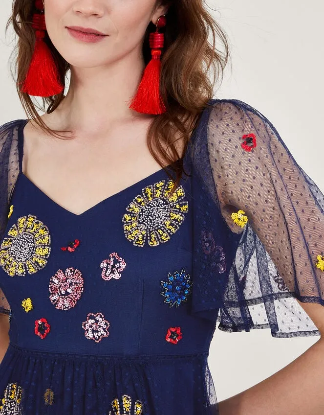 Fernada Embellished Dress Blue Women Monsoon Occasionwear