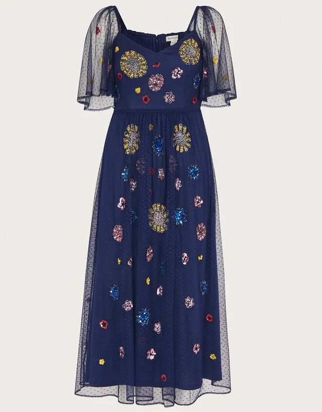 Fernada Embellished Dress Blue Women Monsoon Occasionwear