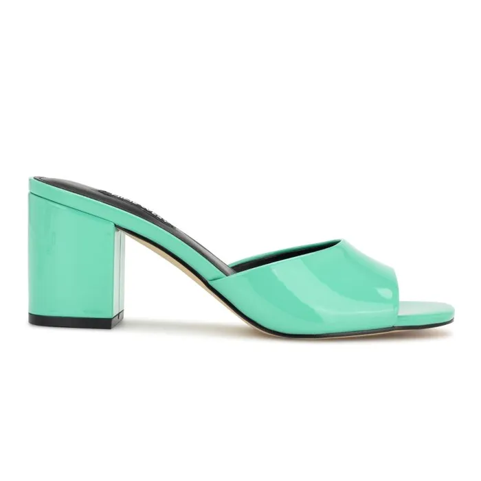 Ferris Block Heel Sandals Neon Mint Green Patent Women Nine West Heels