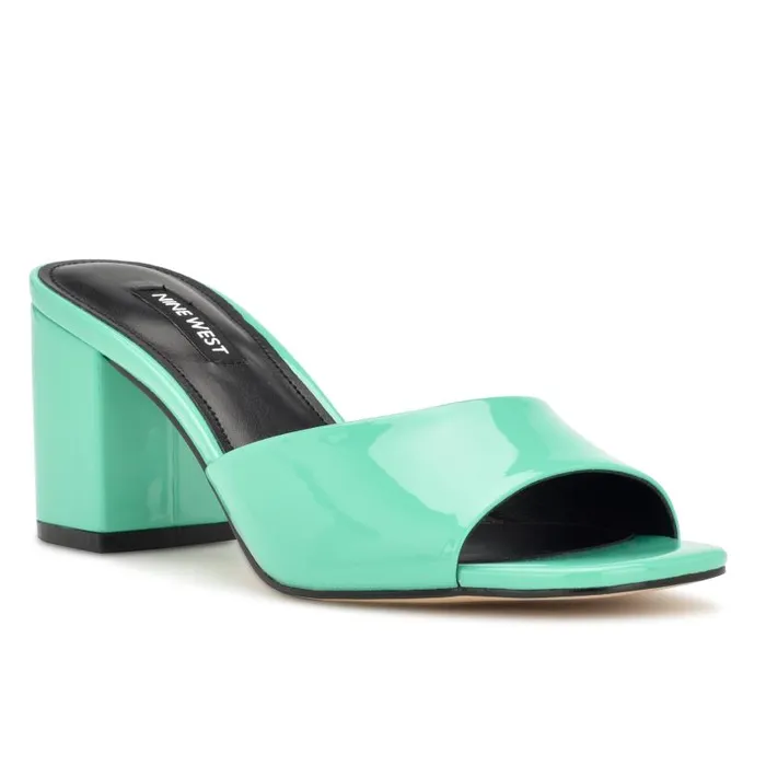 Ferris Block Heel Sandals Neon Mint Green Patent Women Nine West Heels