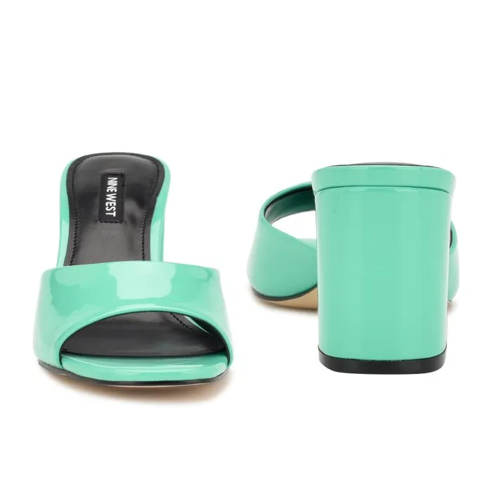 Ferris Block Heel Sandals Neon Mint Green Patent Women Nine West Heels