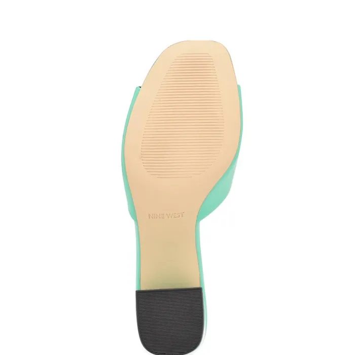 Ferris Block Heel Sandals Neon Mint Green Patent Women Nine West Heels