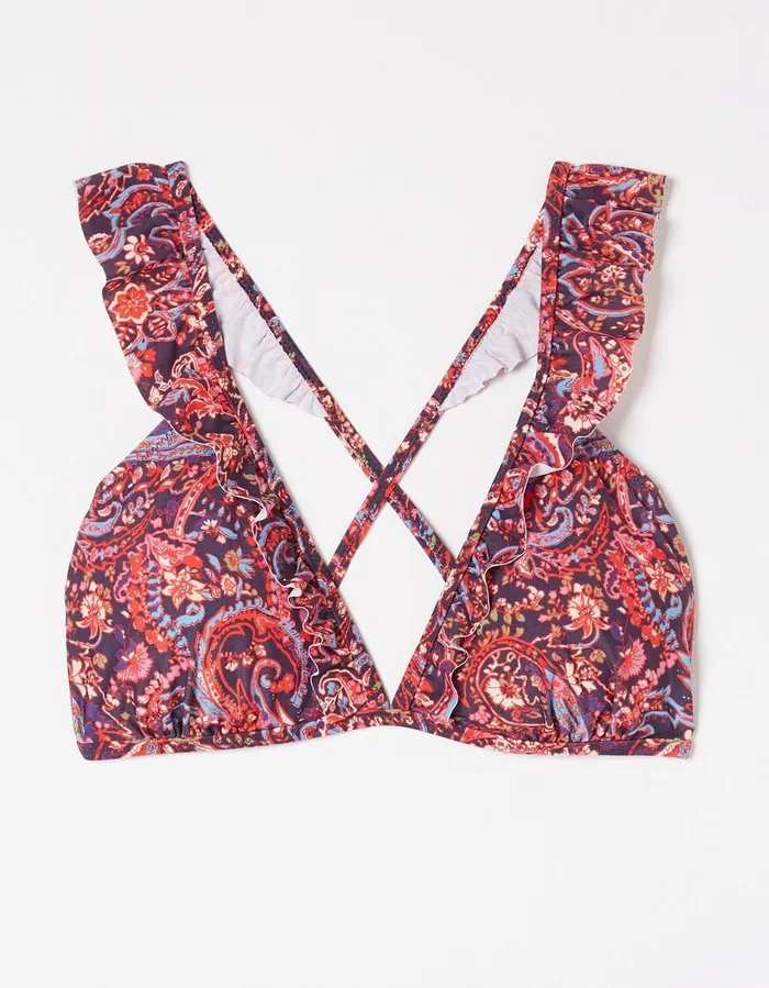 Fia Frill Paisley Bikini Top Purple Women FatFace Beachwear and Swimwear