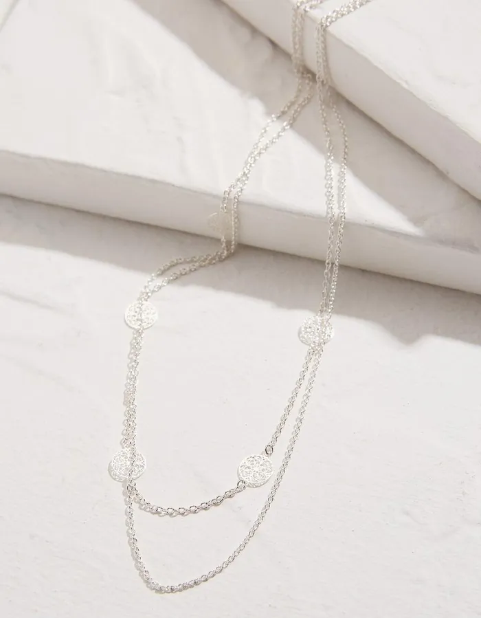 Filagree Disc Necklace Silver Women FatFace Jewellery