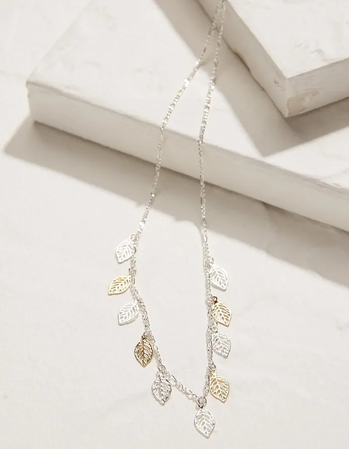 Filagree Leaf Necklace Silver Women FatFace Jewellery