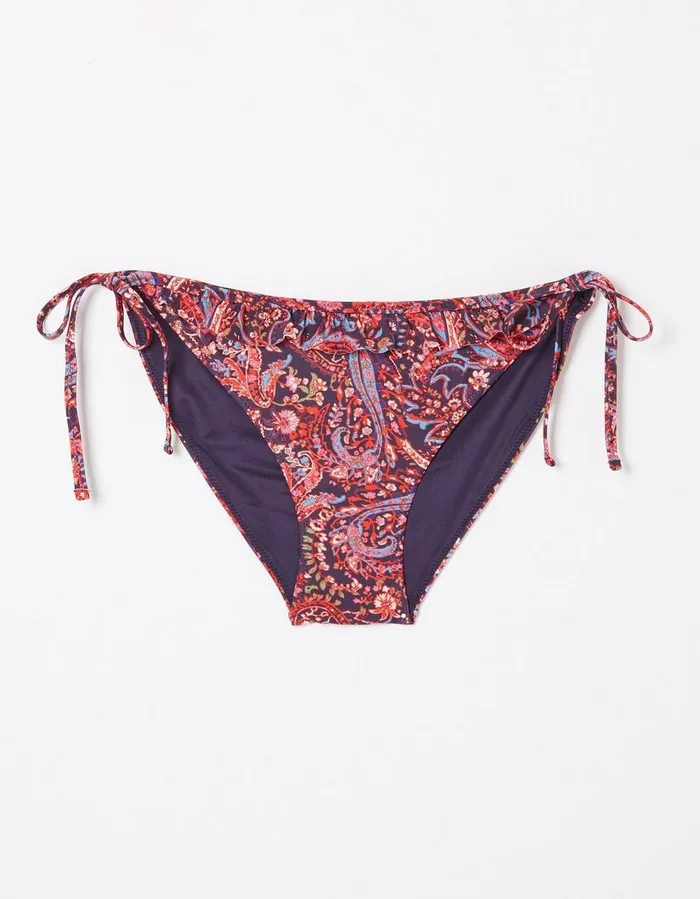 Fiona Frill Paisley Tie Side Bottoms Purple Women FatFace Beachwear and Swimwear