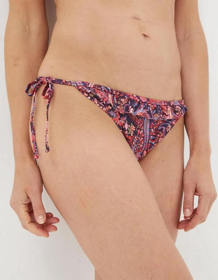 Fiona Frill Paisley Tie Side Bottoms Purple Women FatFace Beachwear and Swimwear