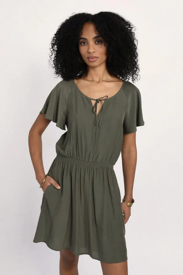 Fit and Flare Viscose Dress KHAKI Women Molly Bracken Dresses