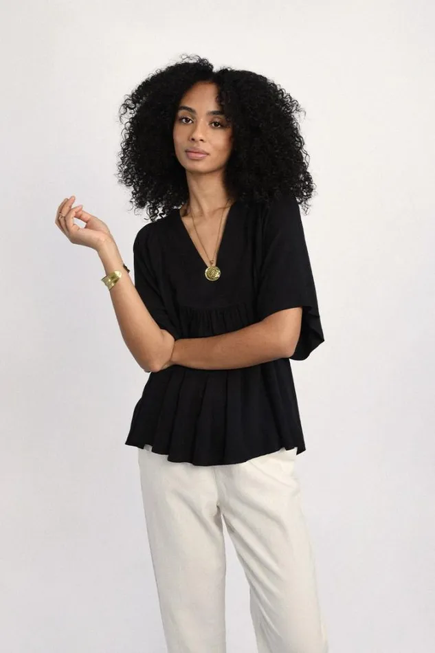 Flare Blouse Vneck BLACK Women Molly Bracken Tops