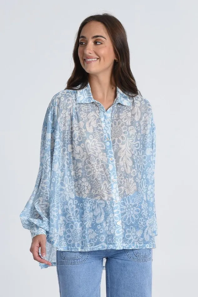 Flare Printed Shirt BLUE BARBARA Women Molly Bracken Shirts