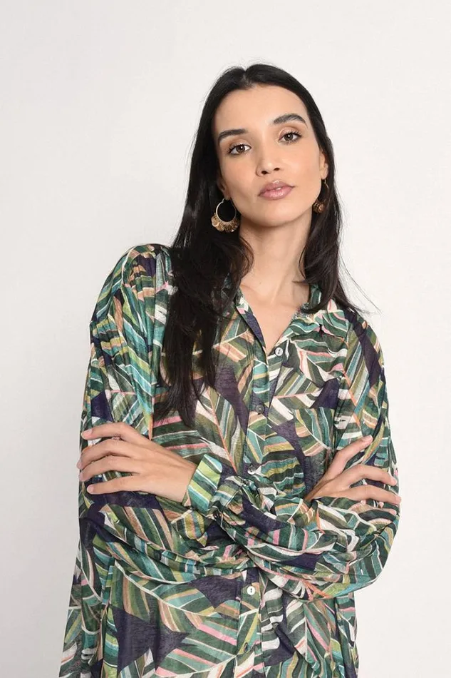 Flare Printed Shirt GREEN ALOHA Women Molly Bracken Shirts