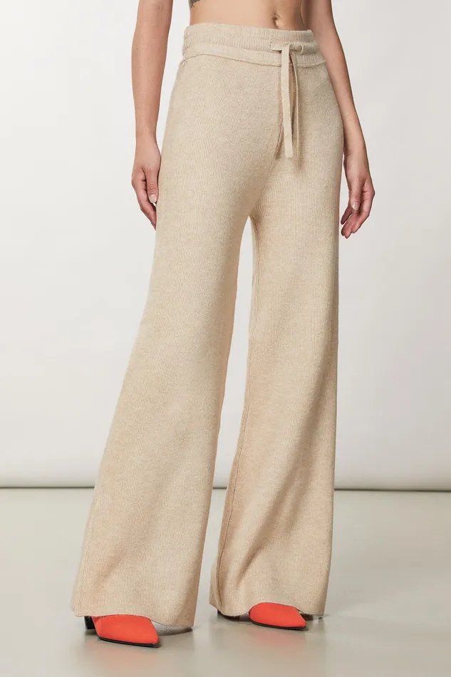 Flared Women Patrizia Pepe Soft Pants With Drawstring Craft Beige