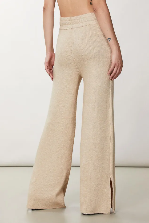 Flared Women Patrizia Pepe Soft Pants With Drawstring Craft Beige