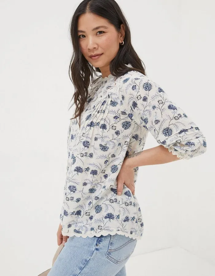 Flora Broderie Ditsy Blouse Ivory Women FatFace Shirts and Blouses