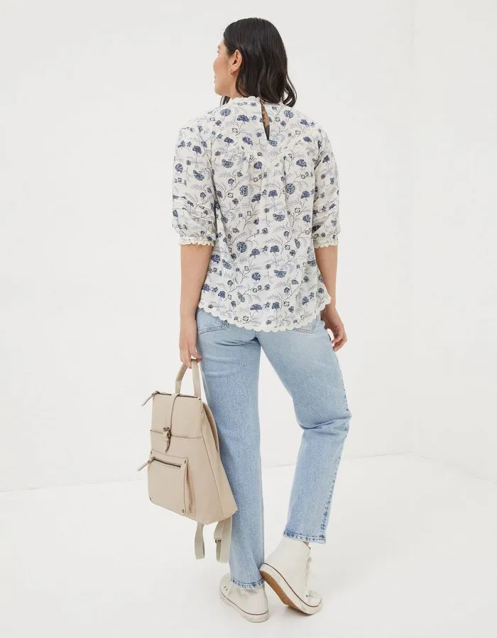 Flora Broderie Ditsy Blouse Ivory Women FatFace Shirts and Blouses
