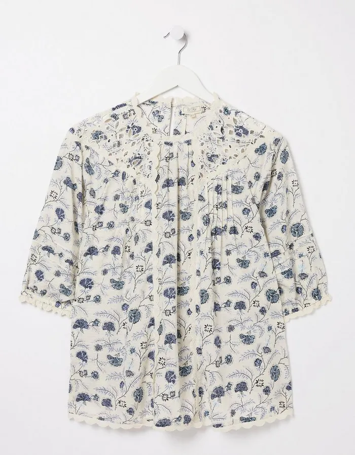 Flora Broderie Ditsy Blouse Ivory Women FatFace Shirts and Blouses