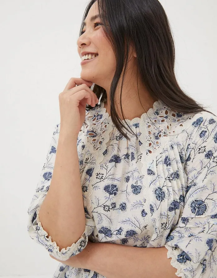 Flora Broderie Ditsy Blouse Ivory Women FatFace Shirts and Blouses