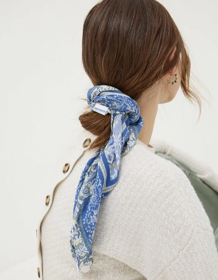 Floral Border Hair Scarf Blue Women FatFace Hair Accessories