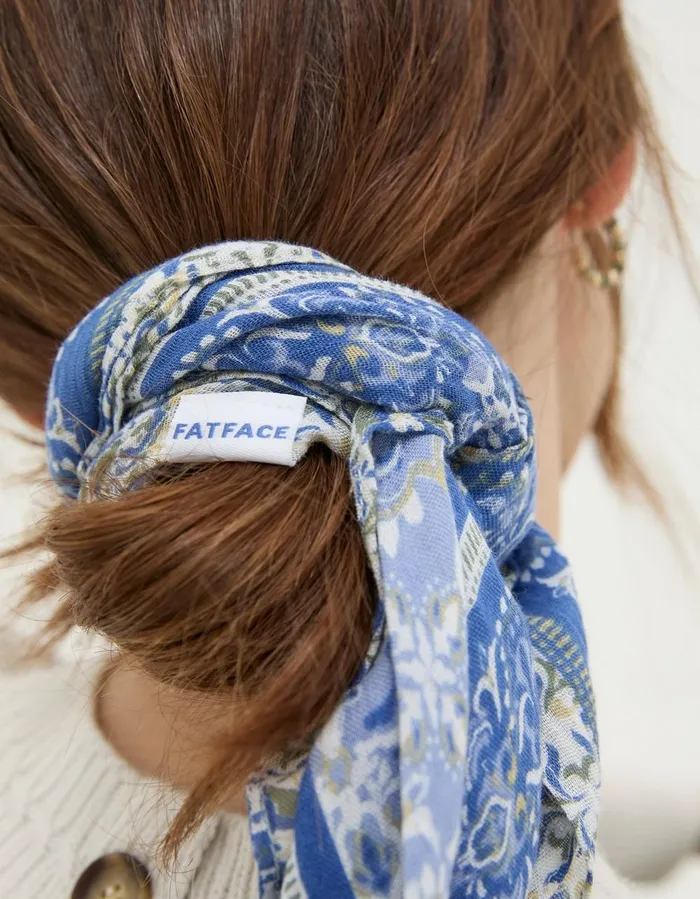 Floral Border Hair Scarf Blue Women FatFace Hair Accessories