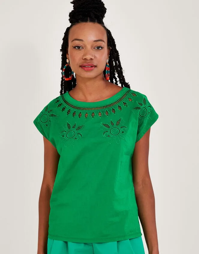Floral CutOut TShirt Green Women Monsoon Tops and Blouses