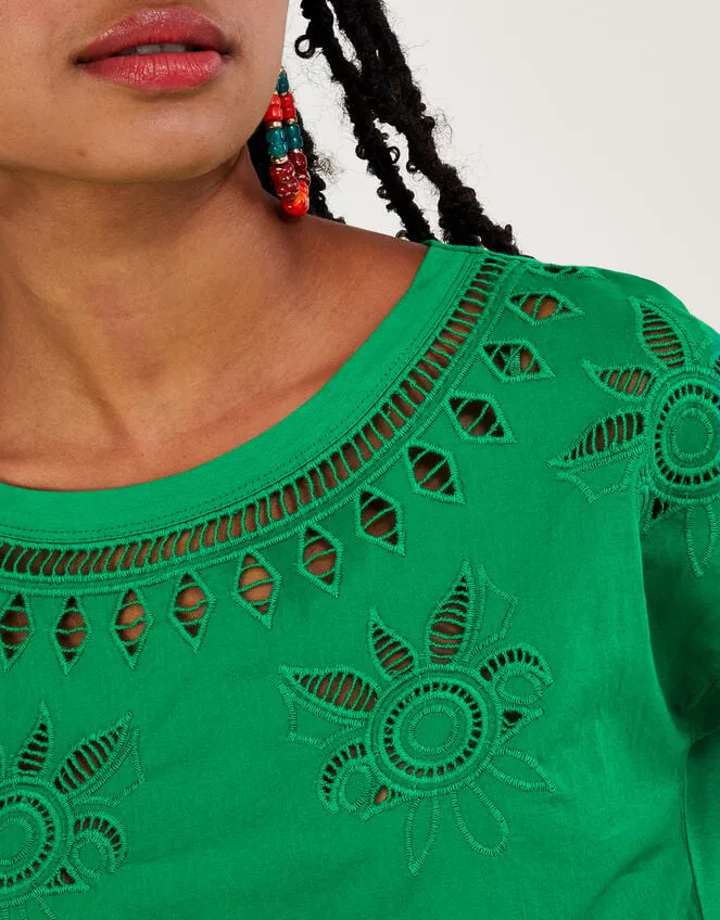 Floral CutOut TShirt Green Women Monsoon Tops and Blouses