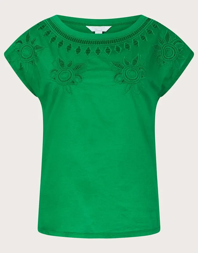 Floral CutOut TShirt Green Women Monsoon Tops and Blouses