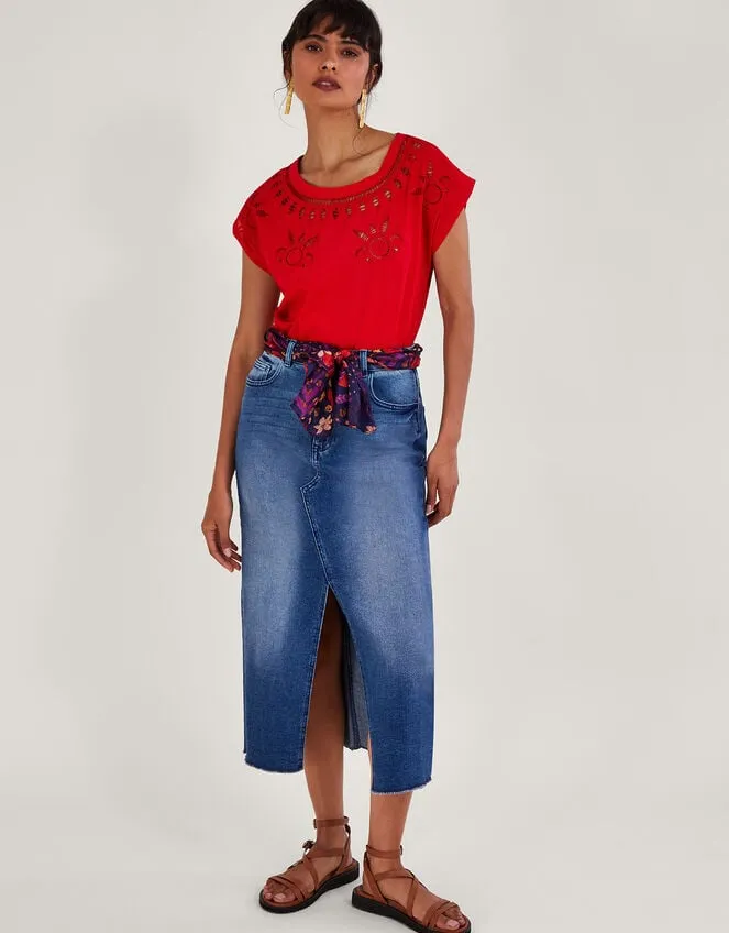 Floral CutOut TShirt Red Women Monsoon Tops and Blouses