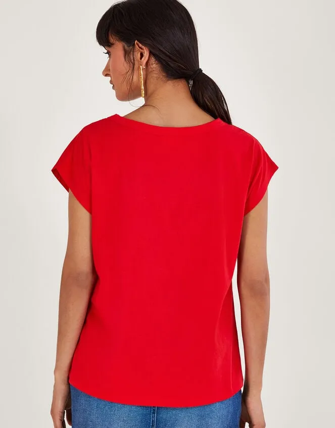 Floral CutOut TShirt Red Women Monsoon Tops and Blouses