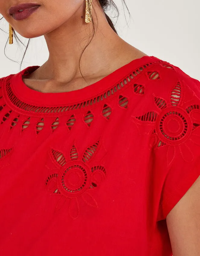 Floral CutOut TShirt Red Women Monsoon Tops and Blouses