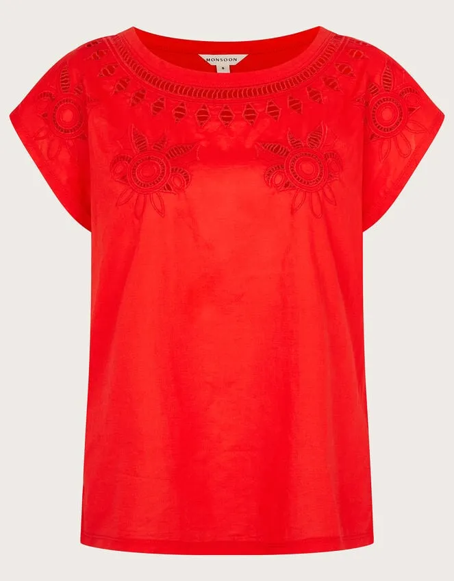 Floral CutOut TShirt Red Women Monsoon Tops and Blouses