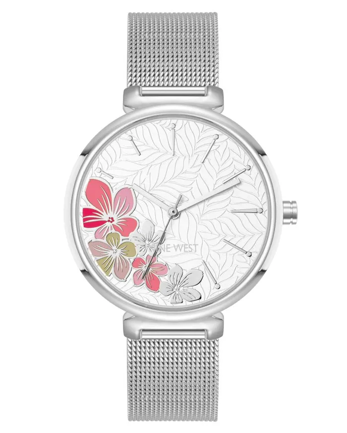Floral Dial Mesh Bracelet Watch Silver WomenMen Nine West Watches