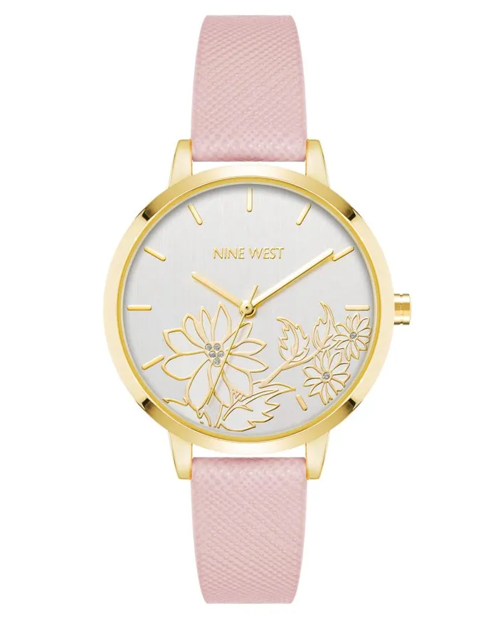 Floral Dial Saffiano Strap Watch Light Pink WomenMen Nine West Watches