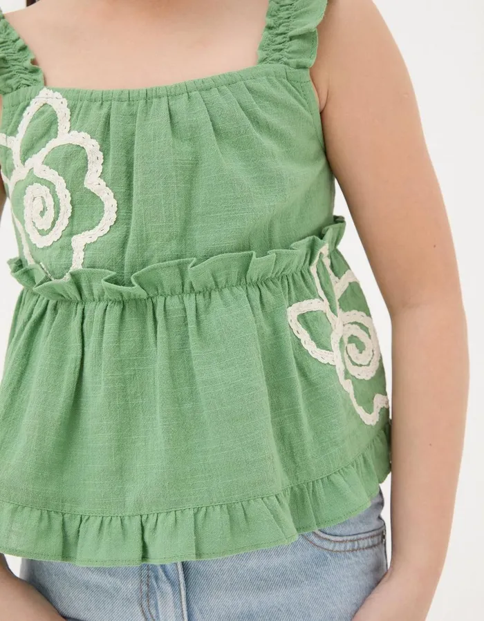 Floral Embroidered Cami Top Green Girls FatFace Tops and TShirts