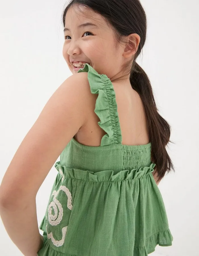 Floral Embroidered Cami Top Green Girls FatFace Tops and TShirts