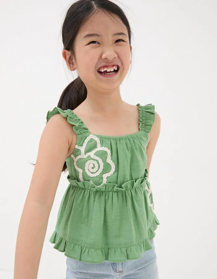 Floral Embroidered Cami Top Green Girls FatFace Tops and TShirts
